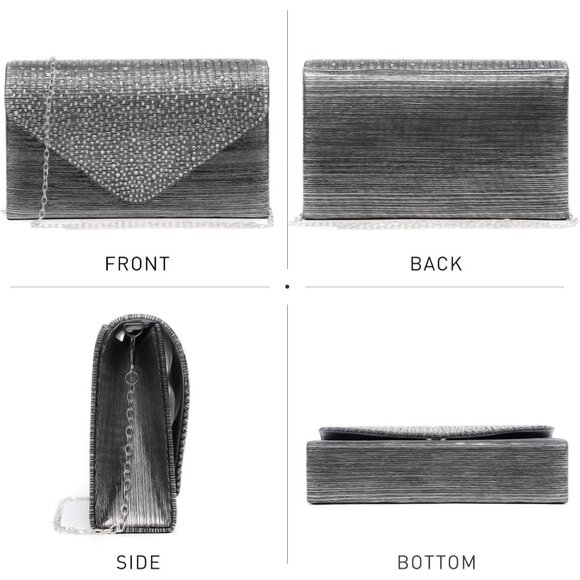 ⚡Women's Magnetic Closure Chain Strap Crossbody Envelope Gray Clutch Handbag - Picture 3 of 6